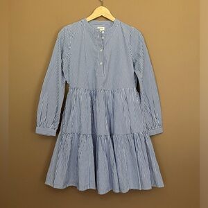 {J. Crew Factory} Striped Stretch Cotton Poplin Tiered Dress with Long Sleeves